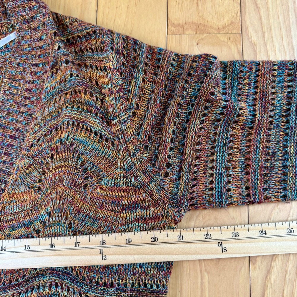 Belldini Womens XL Space Dye Open Front Cardigan Orange Teal Pointelle Knit - Picture 5 of 9